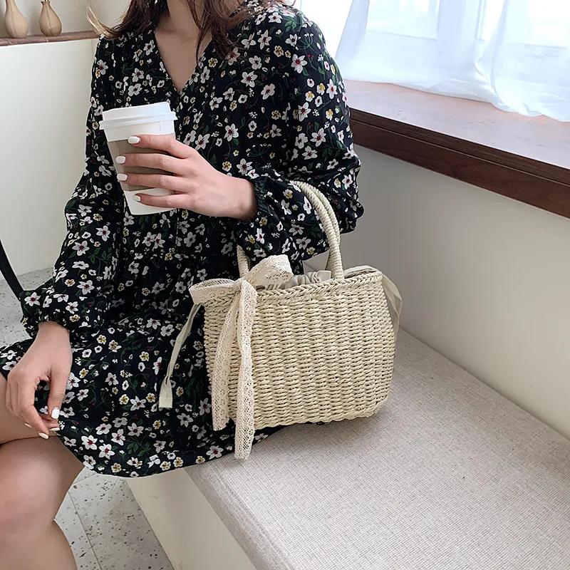 Женская соломенная сумка из ротанга, тканая соломенная сумка ручной работы, новые сумки через плечо с лентой