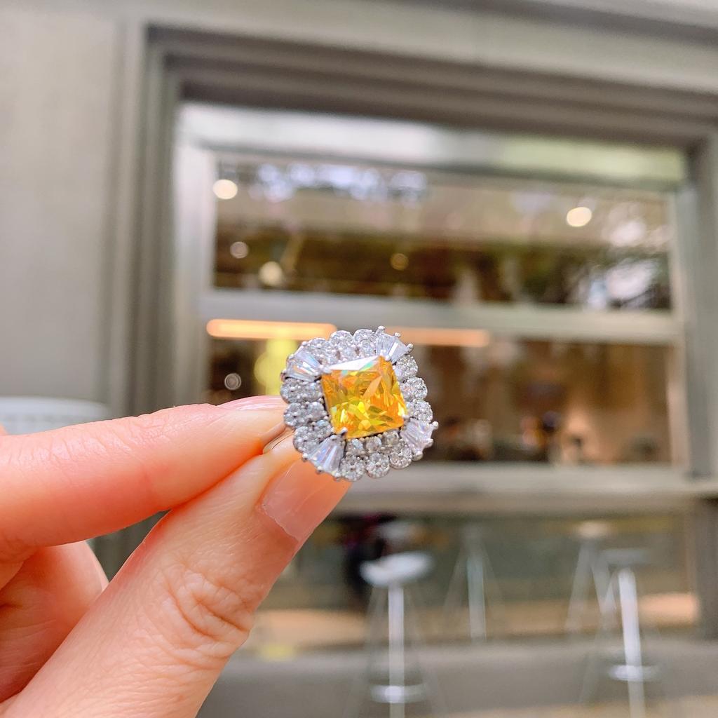 Параиба гальваническое имитация розового циркона кольцо женское квадратное золотое циркон светское открытое кольцо