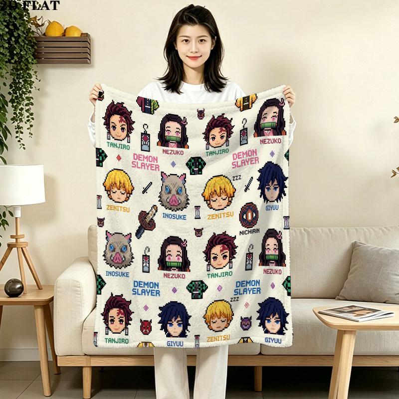 1PC Demon Slayer Patterned Flannel Blanket Suitable For All Seasons For Home Decor Warmth And Comfort Gifts Holiday Present