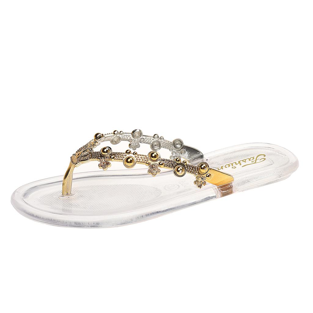 Модные женские модные шлепанцы на плоской подошве Летние новые с круглым носком и перемычкой между пальцами Блестящие на мягкой подошве Противоскользящие износостойкие сандалии