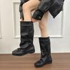 Корейские женские не устающие ноги толстая подошва увеличивающие рост мягкие эластичные удобные амортизирующие нескользящие повседневные сапоги до середины икры