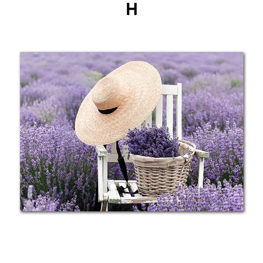 Lavender Wreath Train Bike Purple Landscape Wall Art Nordic PostersCanvas Painting And Prints Wall Pictures Living Room Decor