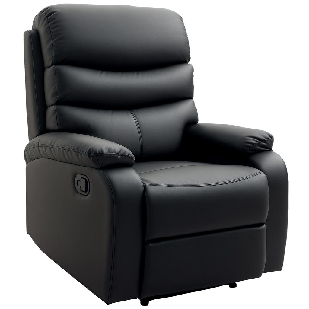 PU Leather Reclining Chair, Manual Recliner Chair with Padded Armrests, Retractable Footrest and Wood Frame, Black