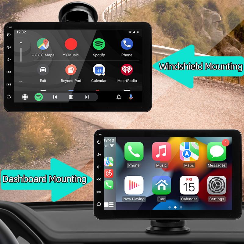 Hippcron Car Radio Multimedia 7 Inch Wireless Carplay Android Auto Portable Video Player IPS Touch Screen Bluetooth Mirror Link