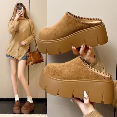 Баотоу без каблука хлопковые туфли женские 2025 осень и зима новые корейская версия круглый носок толстая подошва повседневные закрывающие ногу однотонные баотоу шлепанцы