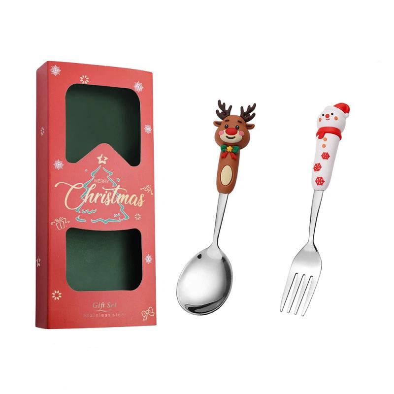 Рождественский набор ложек Креативный набор посуды Мультяшная рождественская елка Десертная ложка Вилка Подарочная коробка