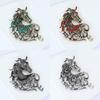 Vintage Rhinestone Horse Head Brooches Casual Metal Badge Pin Zodiac Animal Pins  for Women