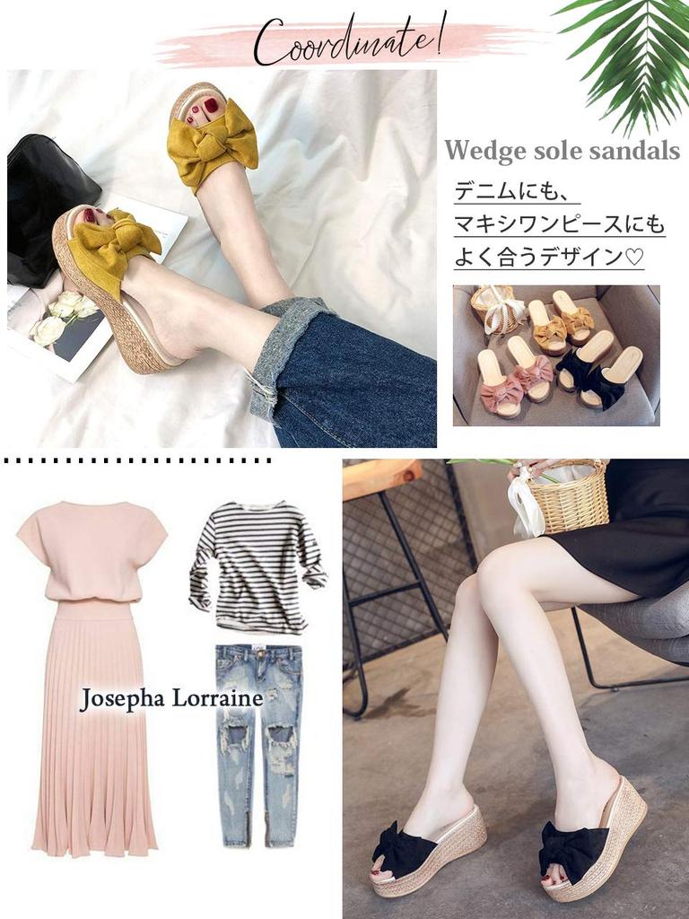 JOSEPHA LORRAINE Platform Wedge Beach Cute Indoor Ribbon Plus Rubber High Platform Easy To Walk Low Genuine Size L Women's Sandals, Heels, Mules,