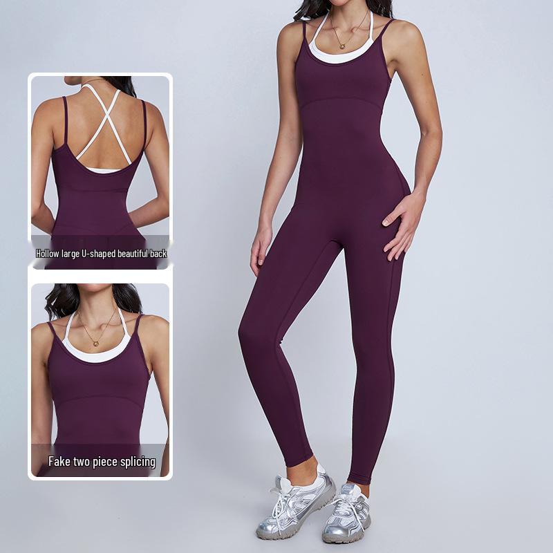 Двухцветный комбинезон-слинг с открытой спиной для занятий спортом на открытом воздухе и йогой