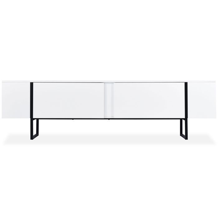 MENZZO Meuble TV moderne avec 2 portes Valmain L180cm Blanc et Métal Noir
