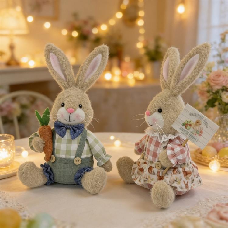Ручная кукла-кролик из мягкой ткани с деревянной подставкой. Отличное украшение к Празднику Весны и мероприятиям на весеннюю тематику.