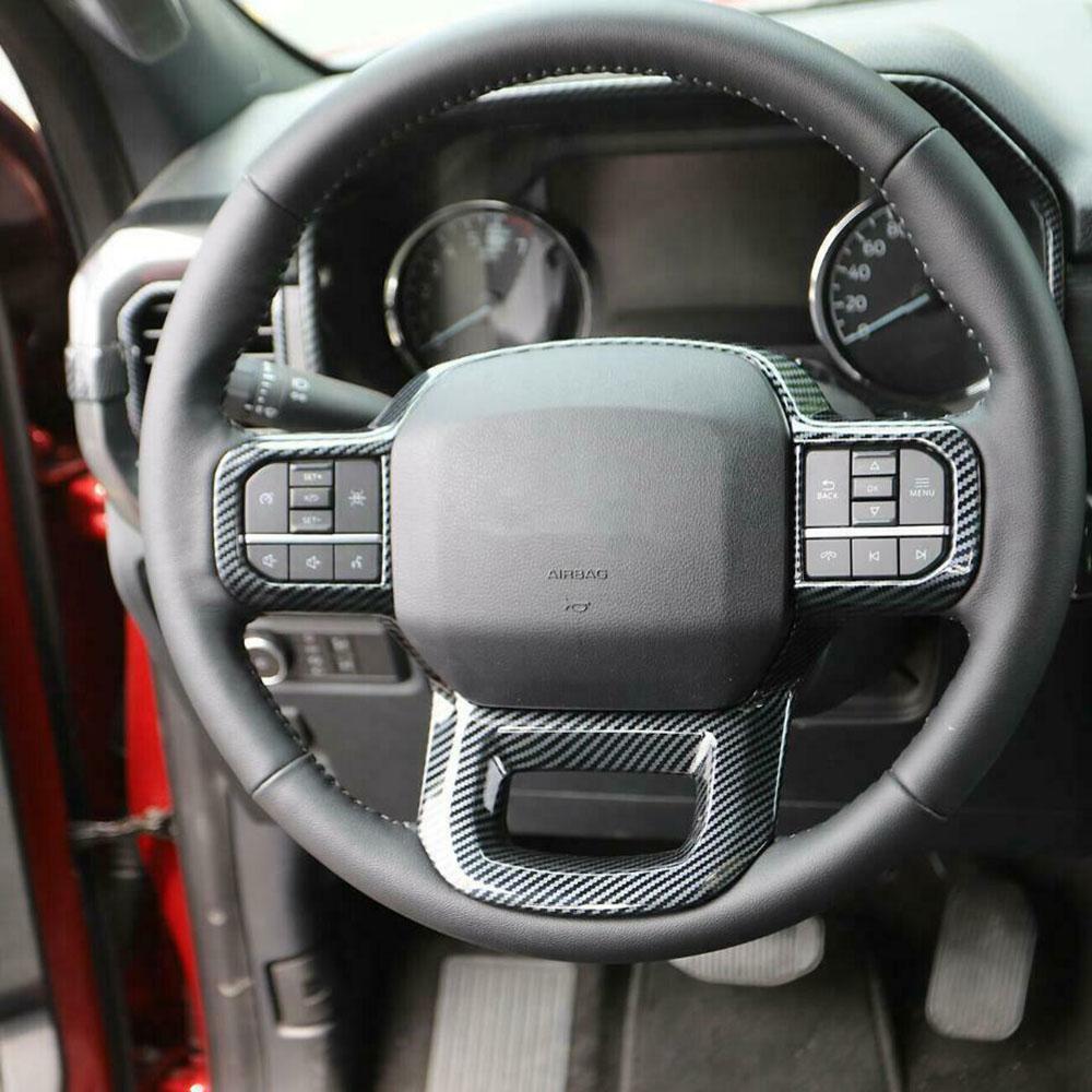 Carbon Fiber Style Steering Wheel Frame Cover Trim For 2021-2022 Ford F150 F-150