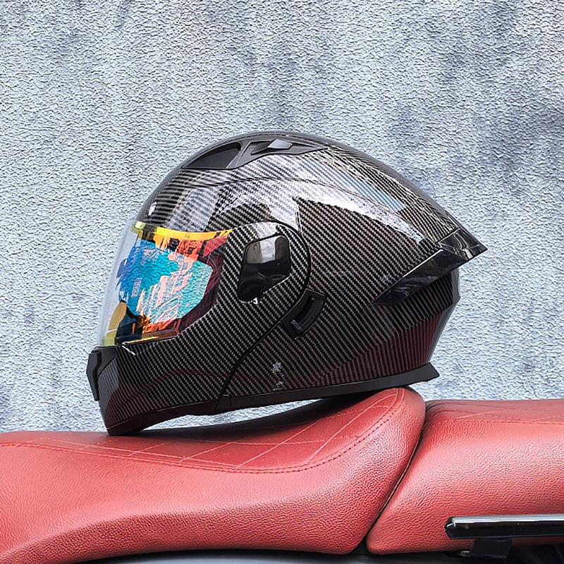 Small Shell Helmet Peel-off Helmet Motorcycle Helmet Locomotive Double Lens Men's and Women's Four-season Motorcycle Cruise Helmet Large