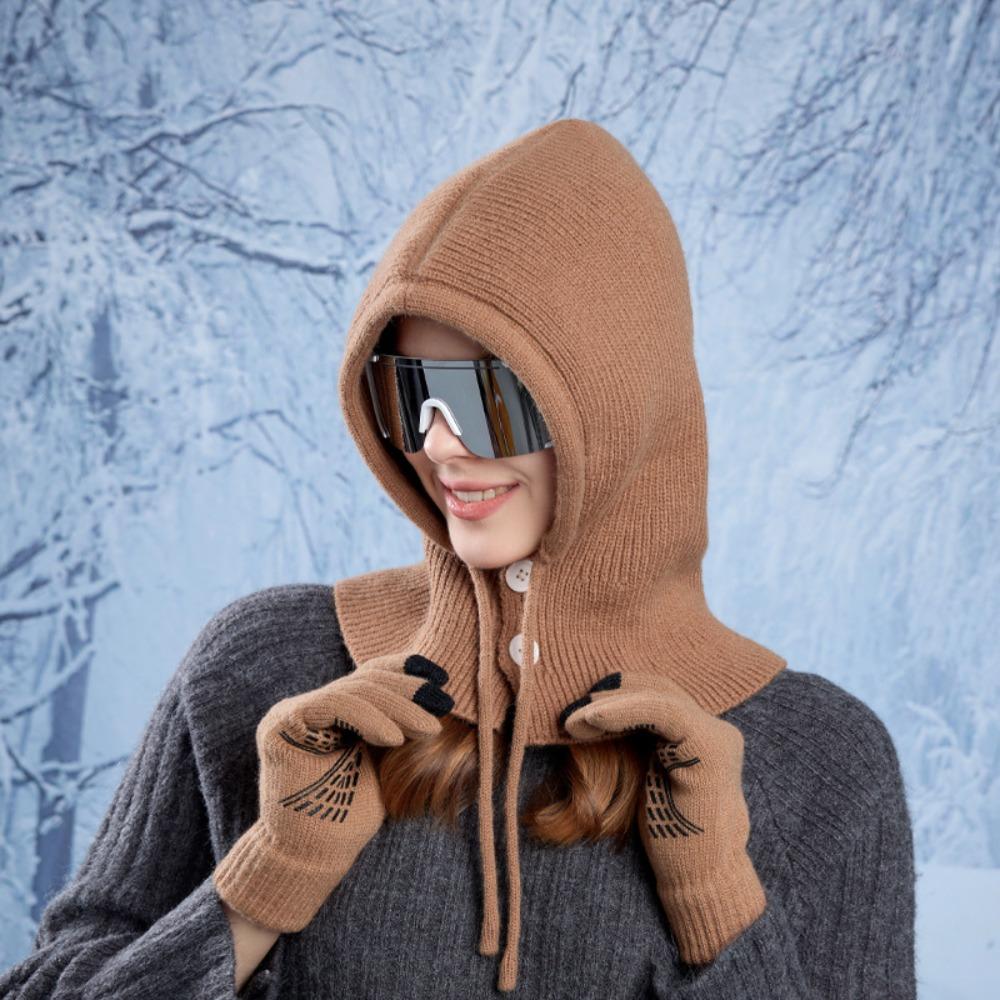 Woolen Knitted Gloves All-in-one Winter Warm Set Simple Balaclava Winter Warm Hat Men and Women