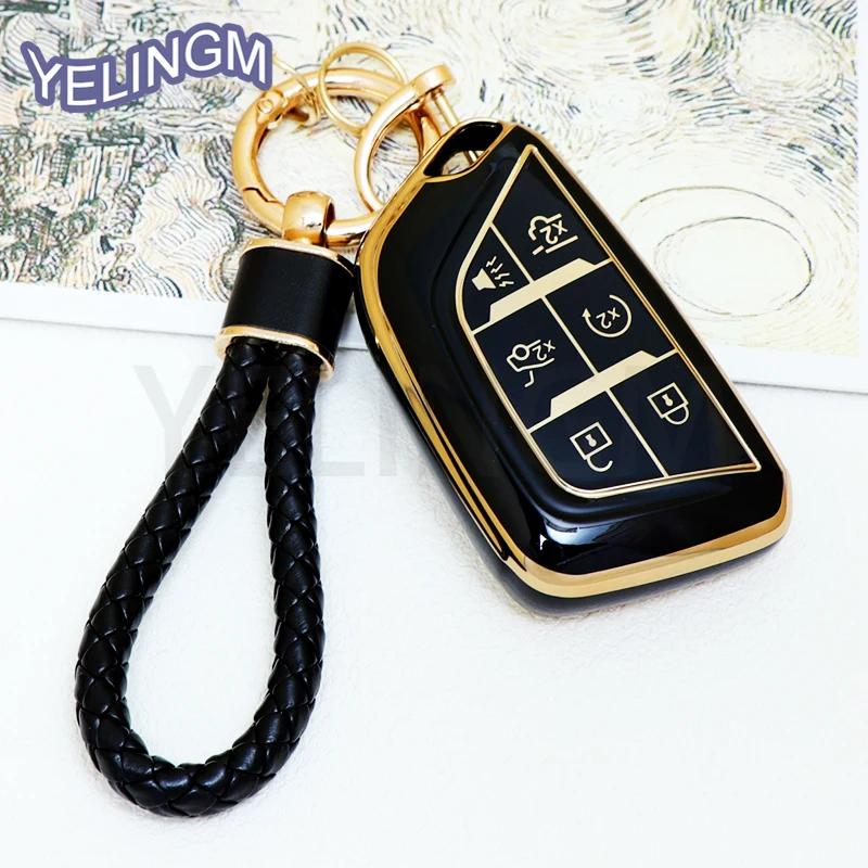 6 Buttons TPU Car Key Case Cover for 2020 2021 2022 2023 Cadillac Escalade Remote Key Shell Fob Whith Keychain Car Accessories