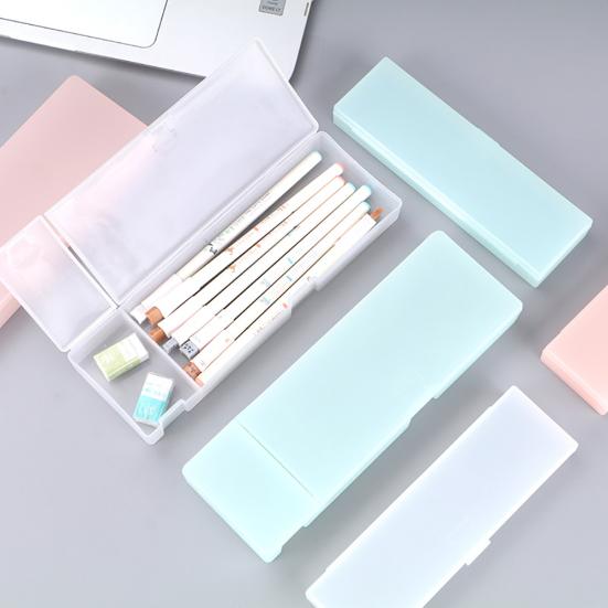 Semi-Transparent Plastic Large Pencil Capacity Pen Box Holder Case Stationery