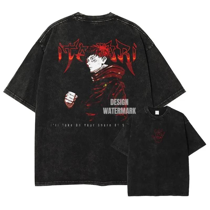 Anime J-Jujutsu K-Kaisen T Shirts Vintage Washed CHOSO T-shirt Oversize Short Sleeve Fushiguro Toji Gojo Saturo Itadori Tees Men