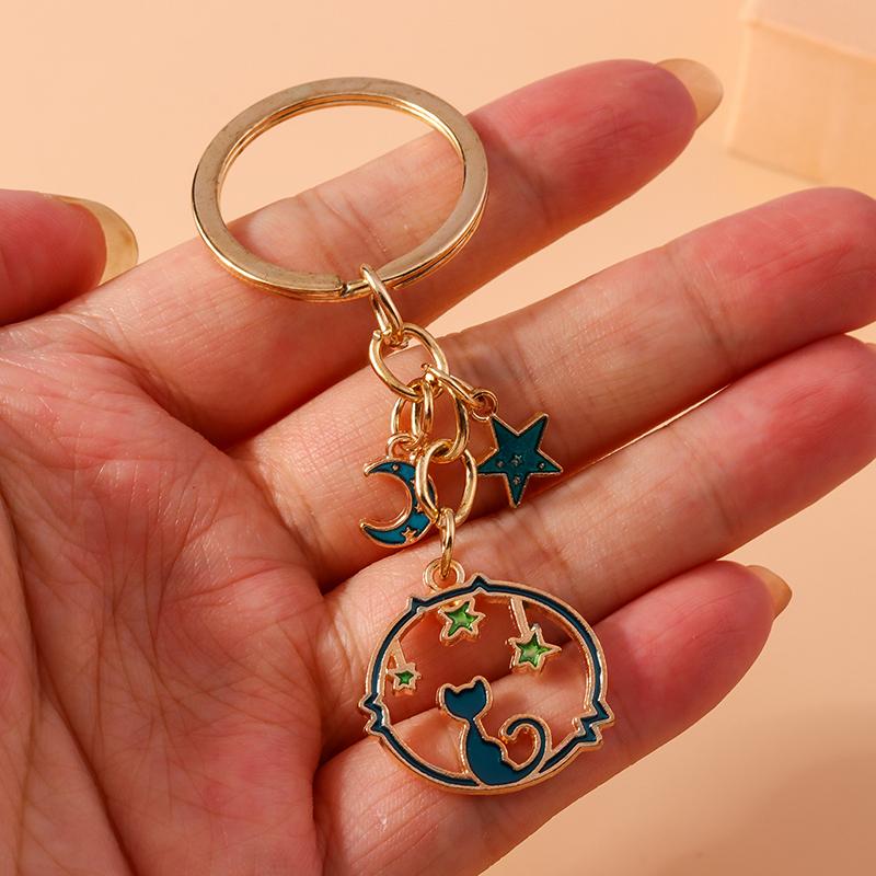 Cute Enamel Cartoon Cat Keychain Animal Keyring Pendant for Car Key Holder Women Girls Handbag Accessories DIY Jewelry Gift
