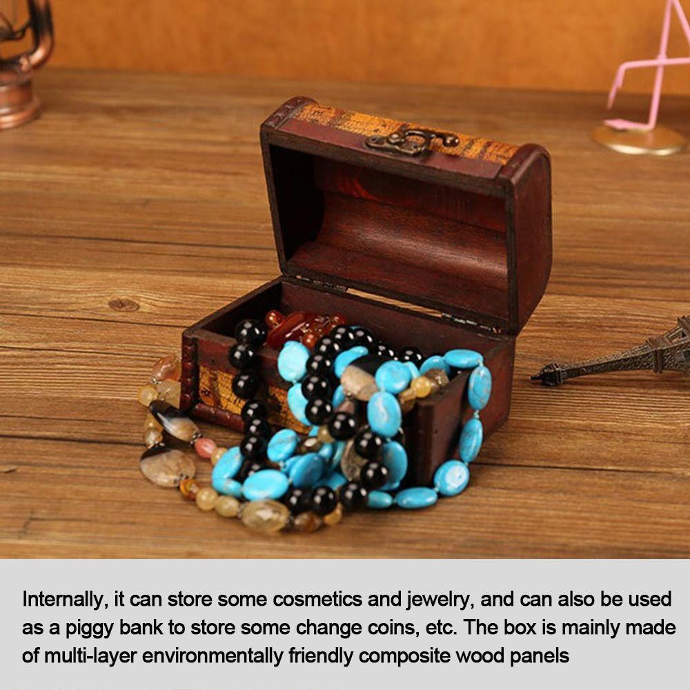 Винтажный сундук с сокровищами Мини-шкатулка Портативная деревянная шкатулка для украшений Органайзер для косметики