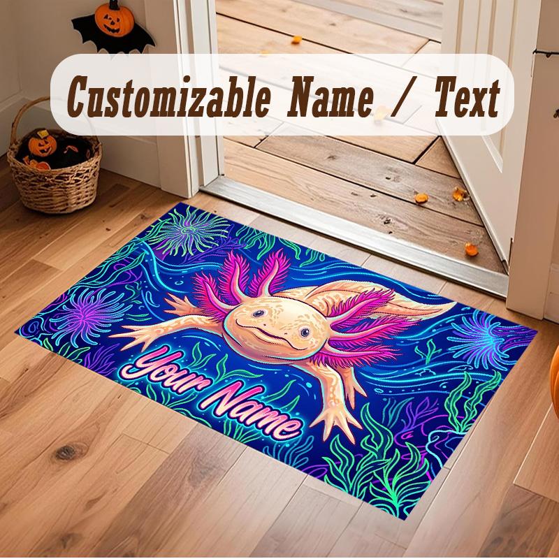 Axolotl Theme Soft Crystal Velvet Rug Custom Name & Text Print Non Slip Floor Rug for Bedroom Living Room