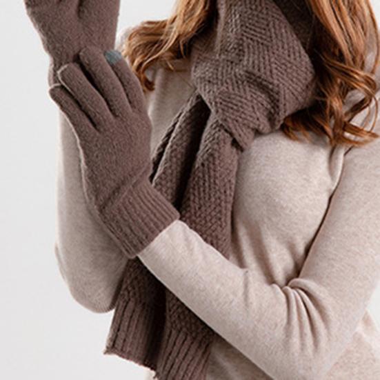 Women's Winter Hat Scarf Gloves Set Faux Fur Pompom Ball Knitted Cap Long Scarf Touch Screen Gloves Set for Cold Weather