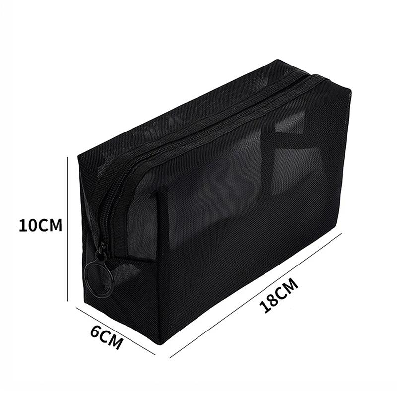 Сетчатые прозрачные косметички, маленькие, большие, черные, косметичка, переносной дорожный органайзер для туалетных принадлежностей, чехол для хранения помады