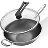 Stainless Steel Semi Nonstick Wok with Lid-12 Inch Tri-ply Coating Honeycomb Skillet Pan with Stay Cool Handle (Dishwasher and Oven Safe)