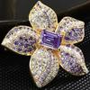 Vintage Flower Brooches Gold Tone Womens Weddings Brooch Pins Crystal Jewelry