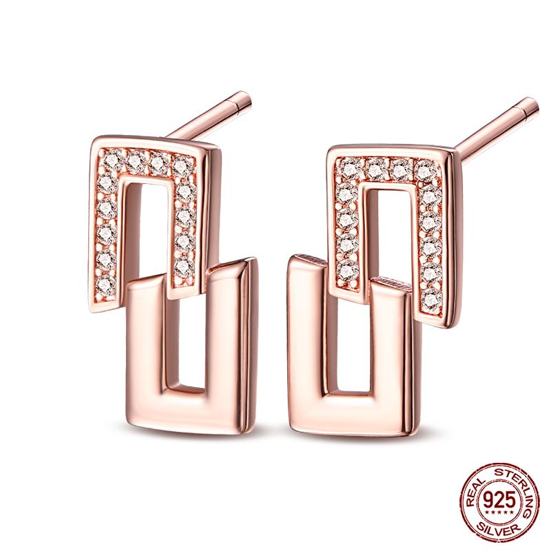 100% 925 Sterling Silver Rose Gold Heart Geometric Pave CZ Hoop Earrings for Women Wedding Engagement Birthday Jewelry Gift 2023