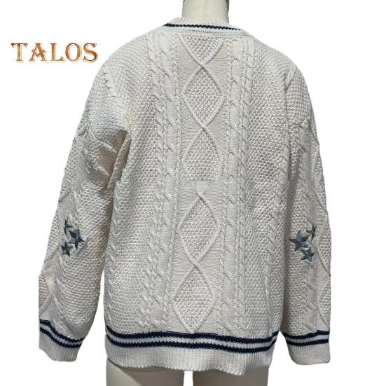 Женский свитер, пальто с V-образным вырезом, длинный рукав, однобортный вязаный кардиган, пэчворк, цветная вышивка, узор в виде звезды, свободный крой, трикотаж