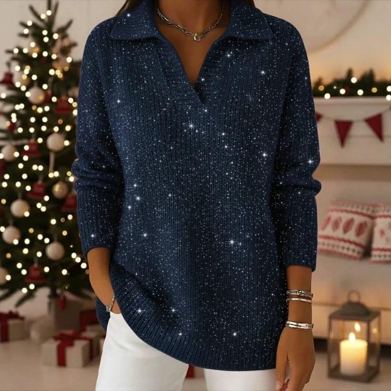 Solid Color Pullover Long Sleeve Turn Down Collar Loose Fit T Shirt