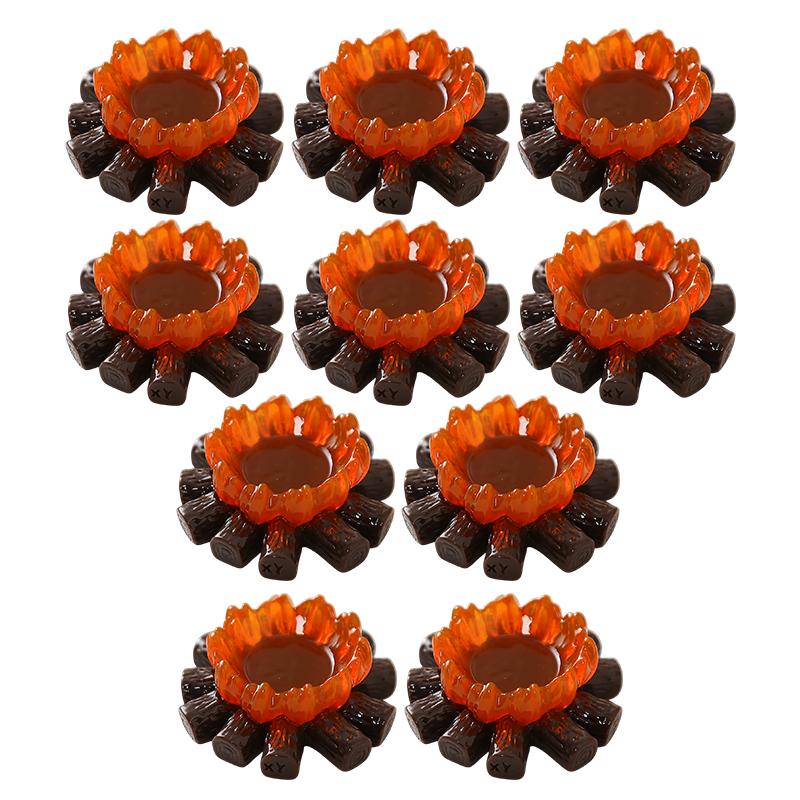 10Pcs Mini Fake Campfire Ornament Set Realistic Resin Fire Models for Fairy Garden Micro Landscape DIY Decor