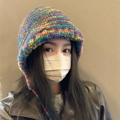 Новые японские градиентные шерстяные винтажные полосатые шапки-бини для женщин, связанная крючком, толстая теплая вязаная шапка, зимняя панама