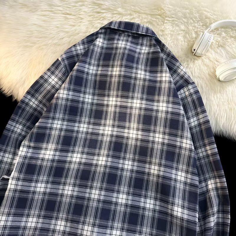 Мужская шикарная рубашка-кардиган с длинным рукавом в корейском стиле, в клетку ретро, с защитой от солнца - Осенняя мода