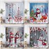 Cute Snowman Christmas Shower Curtains Xmas Tree Gift Winter Forest Red Bird Cedar Snowflake Scenery Home Bathroom Curtain Decor