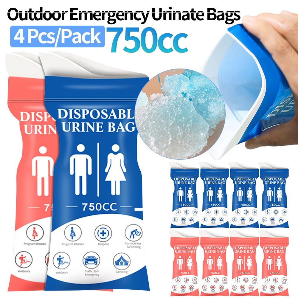 4Pcs 750CC Outdoor Disposable Urinal Bag Portable Emergency Urinate Bags Leakproof Emergency Pee/Wee Bags for Camping Hiking