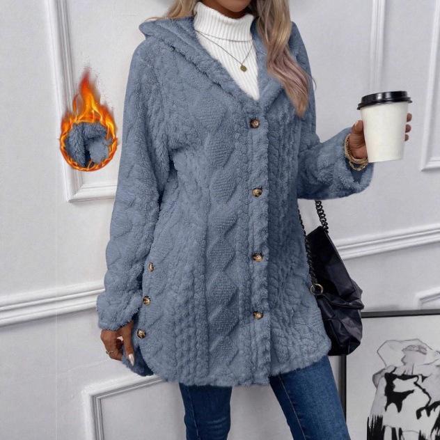 2024 Autumn/Winter European & American Hooded Solid Color Long Sleeve Cardigan Jacket