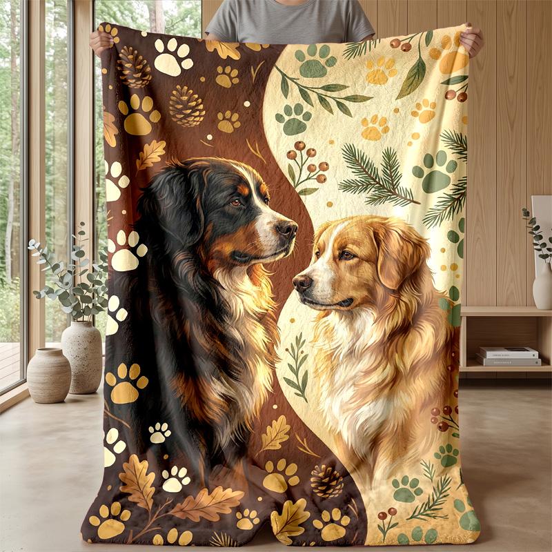 Two Dogs in Nature Theme blanket Lightweight Warm Flannel Blanket Decorative Throw Blanket for Home Decoration