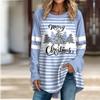 Plus Size Women's Christmas Tree Print Comfortable Long Sleeved Round Neck T-shirt Christmas Casual Baggy Mid Length T-shirt