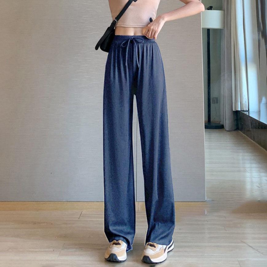 Женские брюки с высокой талией и широкими штанинами из ледяного шелка на завязках - легкие, летние повседневные брюки с защитой от комаров