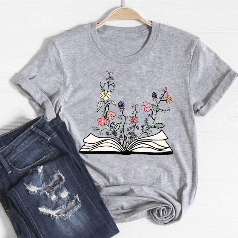 Женская повседневная футболка с коротким рукавом и цветочным принтом из хлопковой смеси