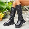 Fashion 2025 Autumn British Style Knight Boots for Women Belt Buckle Side Zipper High Top Boots Soft Black PU Long Bottes Femmes Size 36
