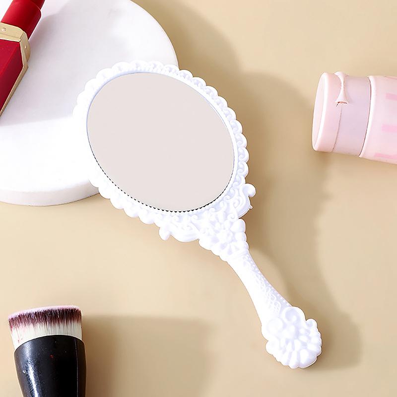 1Pc Handle Cosmetic Compact Mirror For Women Vintage Carved Handheld Vanity Mirror Spa Salon Makeup Hand Mirror