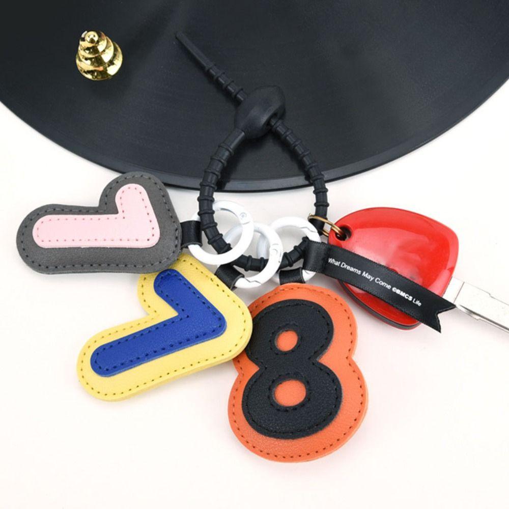Hand-sewn Number PU Leather Keychain Bag Charm Leather Key Ring Girls Couple Girlfriends