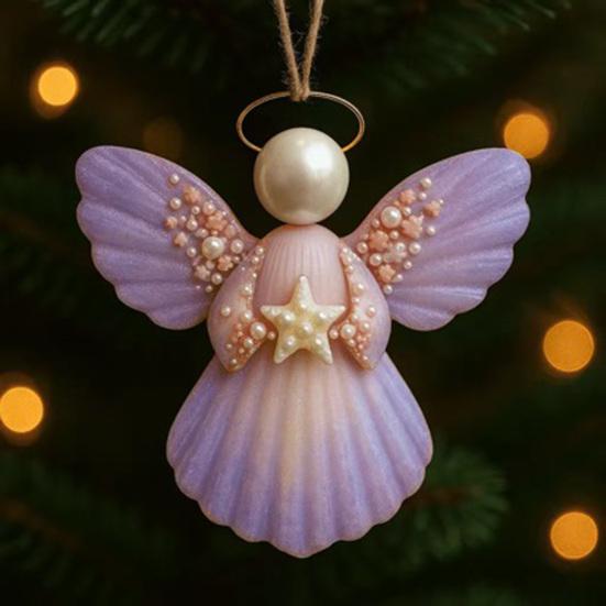 Angel Shell Ornament Christmas Tree Hanging Ornaments Sea-inspired Angel Decorations Handcrafted Seashell Angel Accents for Coastal Beach