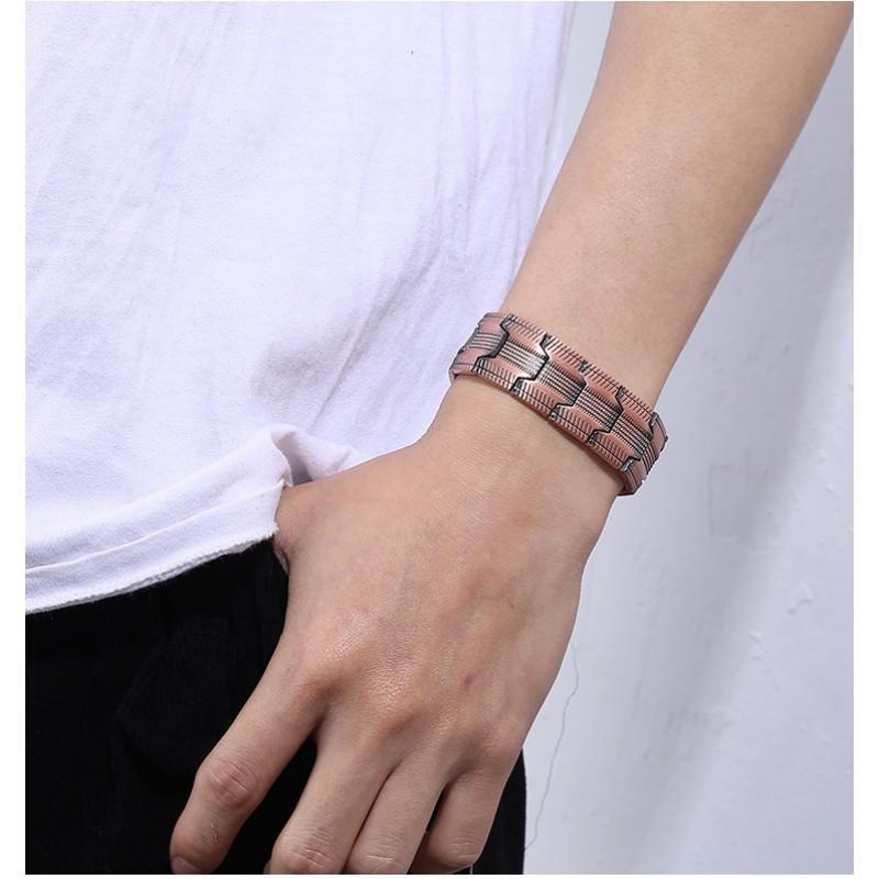 Mens Vintage Copper Bracelet With Magnetic Clasp Geometric Retro Style Electroplated Finish