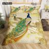 Peacock Duvet Cover Set Microfiber Gorgeous Blue Feather Comforter Cover Pink Flower Soft 2/3Pcs Birds Animal Theme Quilt Cover