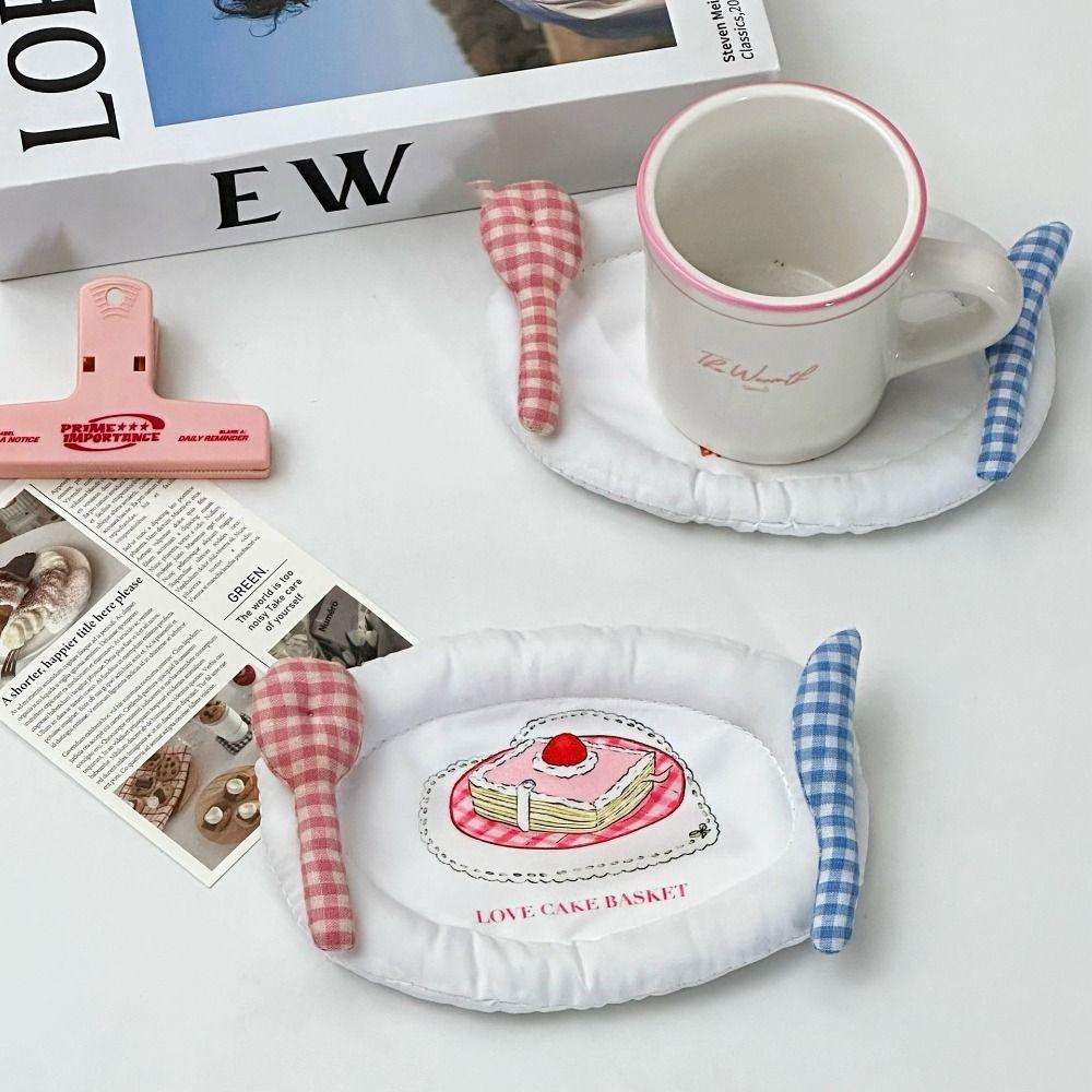 Cute Cotton Coaster Cartoon Cake Pattern Insulation Pad Hand Made Placemats Kitchen Accessories
