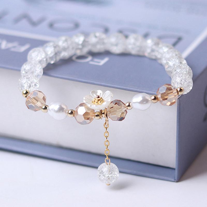 Crystal Beads Bracelet Women Pearl Flower Pendant Friendship KTY