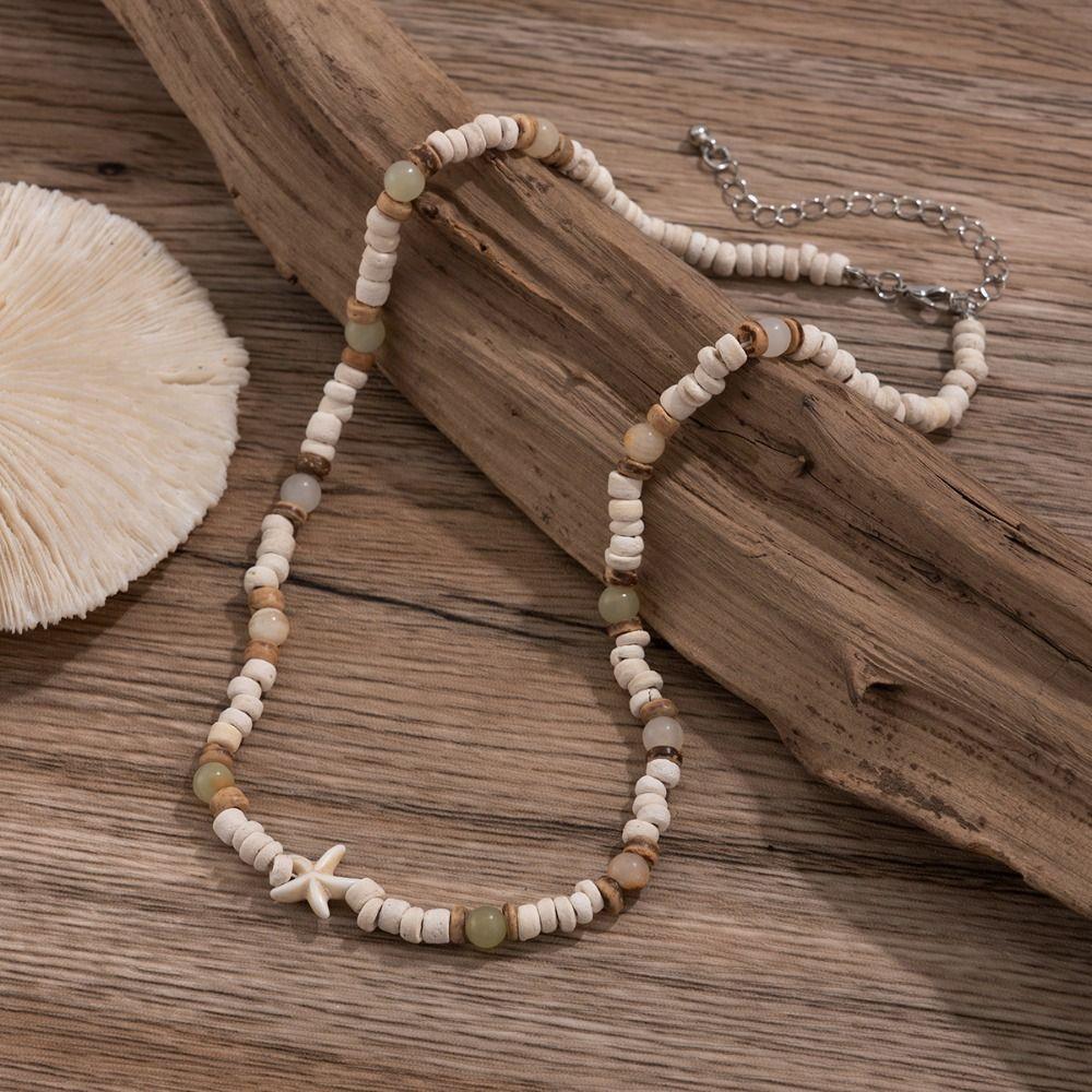 Beach Surfer Starfish Choker Wood Beads Male Clavicle Chain Coconut-husk Necklace  Street Jewelry